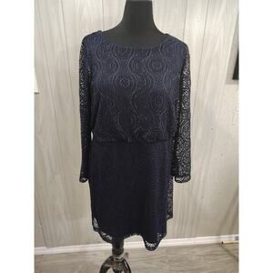 Woman's Navy Eyelet Lace Cocktail Party Dress XL Cruise Mature Feminine